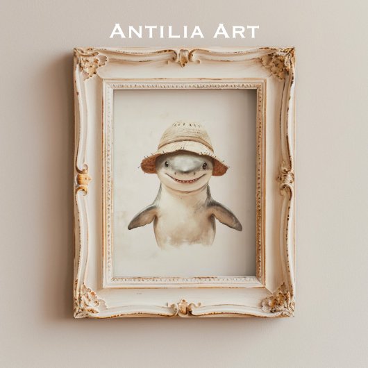  Glimlachende Witte Haai Schilderen Mariene Vissen Poster