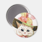 Glimlachende witte kat met Pet Magneet (Voorkant / Achterkant)