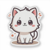 Glimlachende Witte Kitten – Cute Pastel Kunst Sticker (Voorkant)
