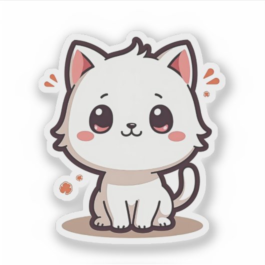Glimlachende Witte Kitten – Cute Pastel Kunst Sticker (Voorkant)