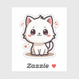 Glimlachende Witte Kitten – Cute Pastel Kunst Sticker