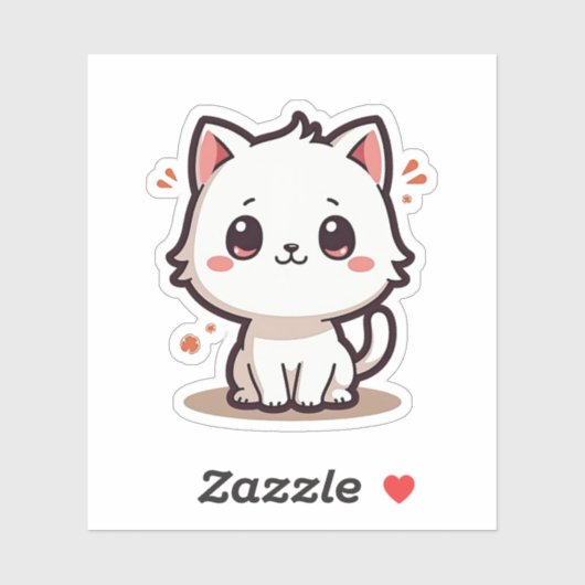 Glimlachende Witte Kitten – Cute Pastel Kunst Sticker (Vel)