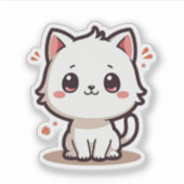 Glimlachende Witte Kitten – Mooie Pastel Kunst Sticker (Voorkant)