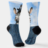 Glimlachende Zebra en vogel Sokken (Gebogen)