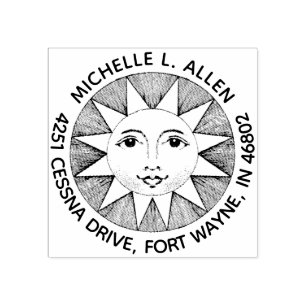  glimlachende zon aangepaste ronde retour adres rubberstempel