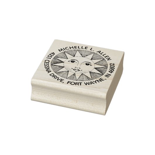  glimlachende zon aangepaste ronde retour adres rubberstempel (Stempel)