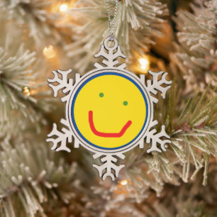 Glimlachende Zon Gelukkig Gezicht Tin Sneeuwvlok Ornament