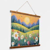Glimlachende zon & Happy Flowers Tapestry – Helder Hangend Wandkleed (Gebogen)