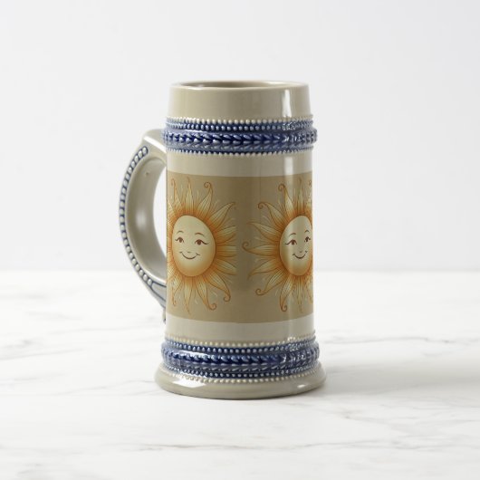 Glimlachende Zon Keramische Stein – Vrolijke Gift  Bierpul (Voorkant links)