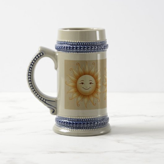 Glimlachende Zon Keramische Stein – Vrolijke Gift Bierpul (Links)