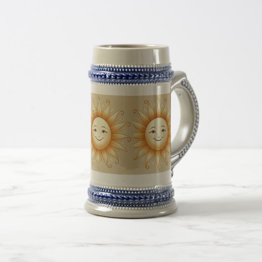 Glimlachende Zon Keramische Stein – Vrolijke Gift  Bierpul (Voorkant rechts)