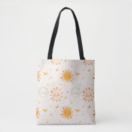Glimlachende zon & maan Canvas tas, Schattigee est Tote Bag