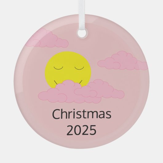 Glimlachende zon met Popcorn Clouds: Hazy Pink Glas Ornament (Voorkant)
