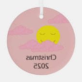 Glimlachende zon met Popcorn Clouds: Hazy Pink Glas Ornament (Achterkant)