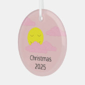Glimlachende zon met Popcorn Clouds: Hazy Pink Glas Ornament (Voorkant links)