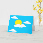 Glimlachende zon met wolken: Turquoise Blank Kaart (Gele Bloem)