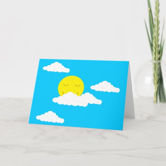 Glimlachende zon met wolken: Turquoise Blank Kaart (Voorkant)