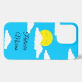 Glimlachende zon met wolken: turquoise iPhone hoesje (Achterkant horizontaal)