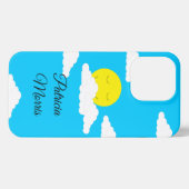 Glimlachende zon met wolken: turquoise iPhone hoesje (Achterkant horizontaal)