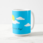 Glimlachende zon met wolken: Turquoise Koffiemok (Voorkant rechts)