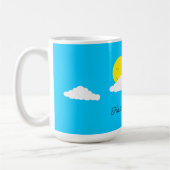 Glimlachende zon met wolken: Turquoise Koffiemok (Links)