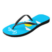 Glimlachende zon met wolken: Turquoise Teenslippers (Schuin)