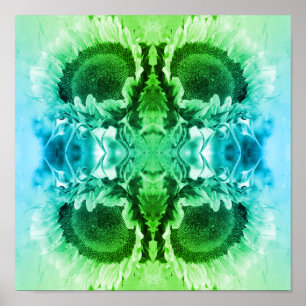 Glimlachende zonnebloem Abstract zwart-wit getint Poster