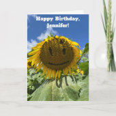 Glimlachende Zonnebloem Foto Custom Bericht Verjaa Kaart (Voorkant)