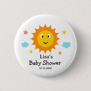Glimlachende Zonneschijn Hier Komt De Zon Baby Bor Ronde Button 5,7 Cm