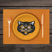 Glimlachende zwarte en Oranje Halloween Cat Face S Papieren Bordje