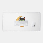 Glimlachende zwarte kat met gloeiende groene ogen  bureaumat (Keyboard & Muis)