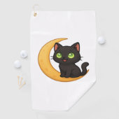 Glimlachende zwarte kat met gloeiende groene ogen  golfhanddoek (Insitu)
