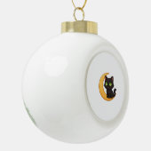 Glimlachende zwarte kat met gloeiende groene ogen  keramische bal ornament (Links)