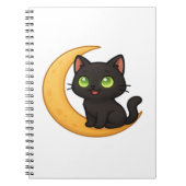 Glimlachende zwarte kat met gloeiende groene ogen  notitieboek (Voorkant)