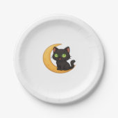 Glimlachende zwarte kat met gloeiende groene ogen papieren bordje (Voorkant)