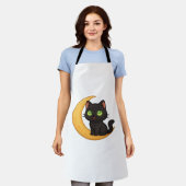 Glimlachende zwarte kat met gloeiende groene ogen  schort (Gedragen)