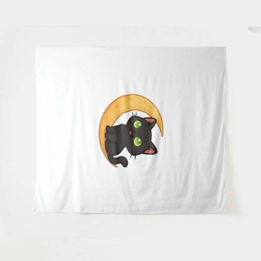 Glimlachende zwarte kat met gloeiende groene ogen wandkleed (Voorkant (horizontaal))