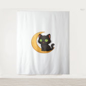 Glimlachende zwarte kat met gloeiende groene ogen wandkleed (Voorkant)