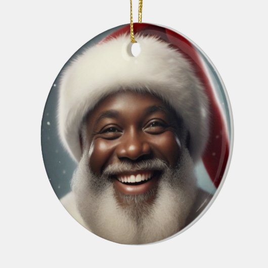 Glimlachende Zwarte Kerstman Familie Aanpassen Cir Keramisch Ornament (Links)