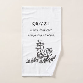 GLIMLACHT DIE HANDDOEK GENEZEN