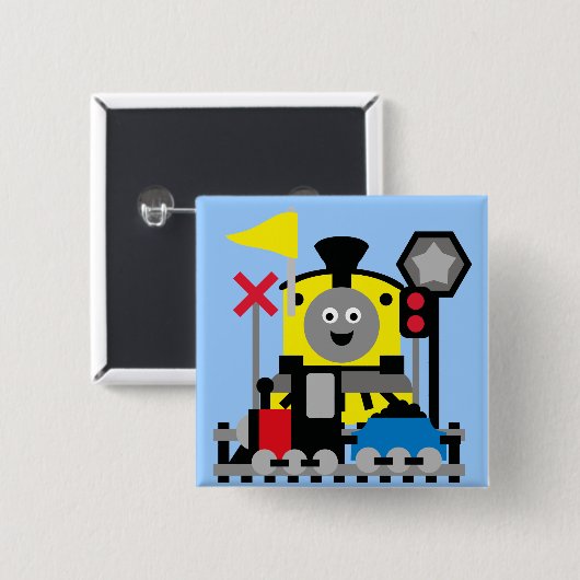 glimlachte trein vierkante button 5,1 cm (Voorkant /achterkant)