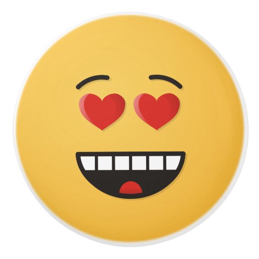 Glimlend gezicht met hartvormige ogen keramische knop (Voorkant)