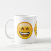 Glimlend gezicht met open mond en glimlachende oge koffiemok (Links)