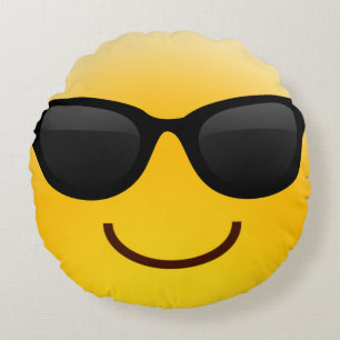 Glimlend gezicht met zonnebril Emoji Pillow Rond Kussen
