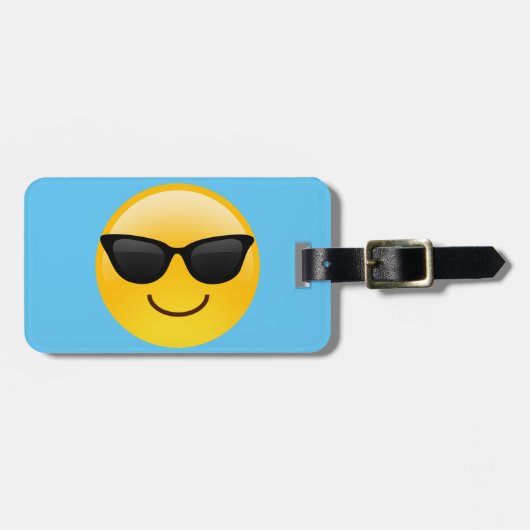 Glimlend gezicht met zonnebrillen Cool Emoji Bagagelabel (Voorkant horizontaal)
