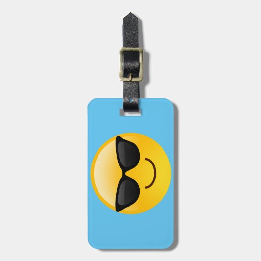 Glimlend gezicht met zonnebrillen Cool Emoji Bagagelabel (Voorkant verticaal)