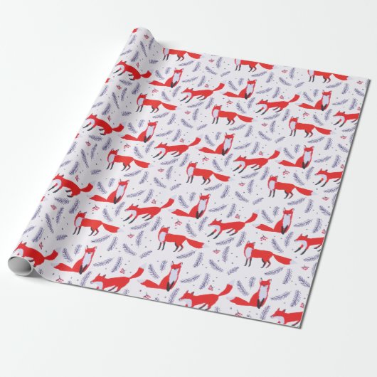 Glimlende bossen bos Greenery Red Fox Cadeaupapier (Uitgerold)
