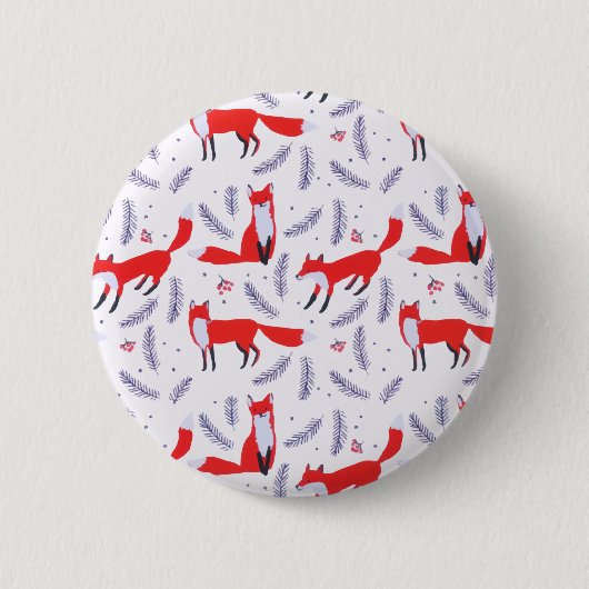 Glimlende bossen bos Greenery Red Fox Ronde Button 5,7 Cm (Voorkant)