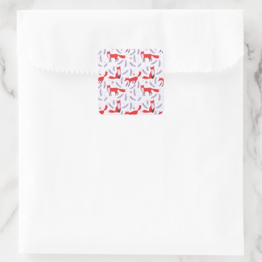Glimlende bossen bos Greenery Red Fox Vierkante Sticker (Tas)