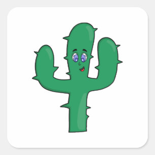 glimlende cactus vierkante sticker